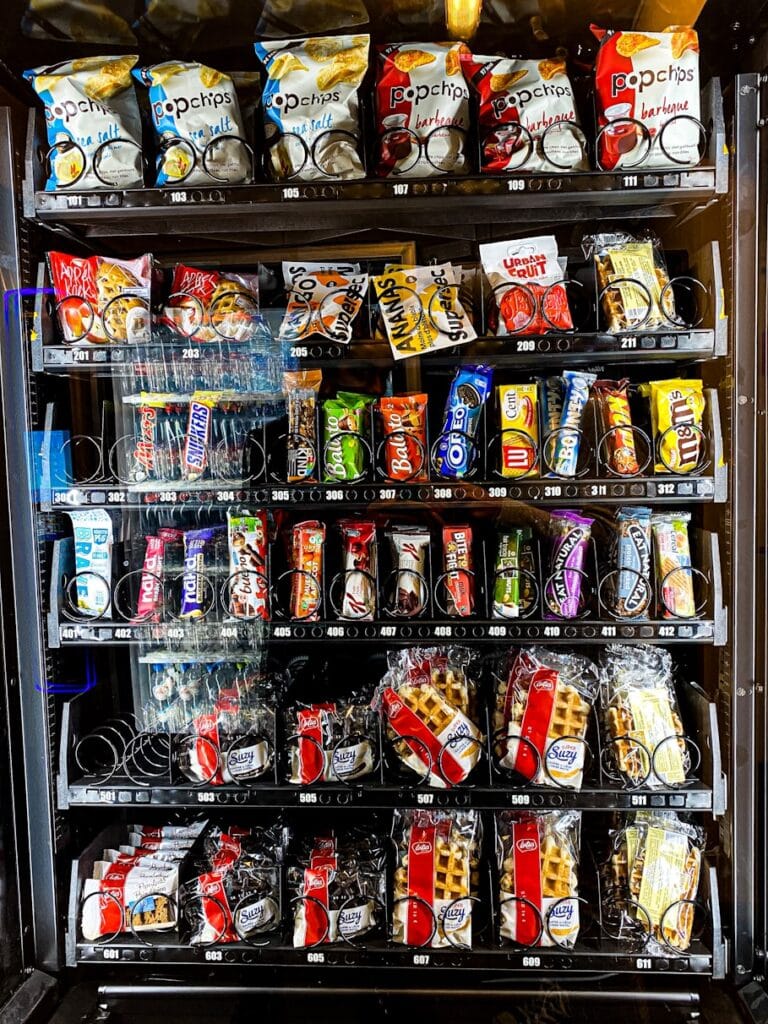 Front view of fully stocked vending machine